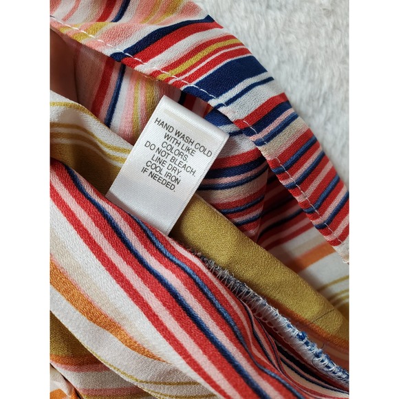 C EST 1946 Blouse Top Women Size 18/20W Multi Striped Long Balloon Sleeve Collar - Picture 8 of 9